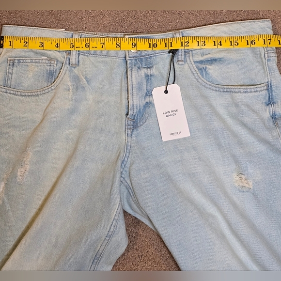 Forever 21 Low Rise Baggy Light Blue Distressed Wide-Leg Jeans - Picture 5 of 6